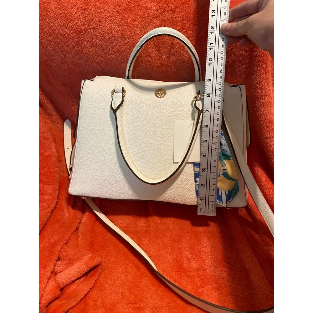 Anne Klein Satchel Purse White Faux Leather‎ Double Handle Crossbody Bag New!